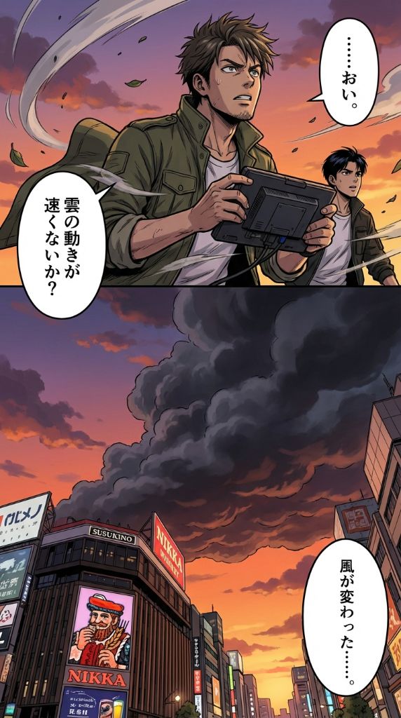 採用マンガ 9ページ目 - ...おい。雲の動きが速くないか？風が変わった...？