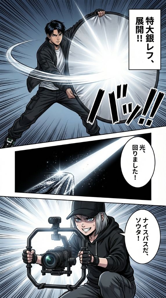 採用マンガ 16ページ目 - 特大銀レフ、展開!! 光、回りました! ナイスパスだ、ソタ!